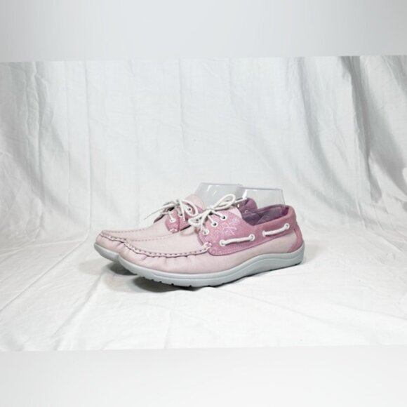 SAS Pink Leather Glitter Breast Cancer Awareness Boat Deck Shoes~9.5~ - Picture 1 of 8